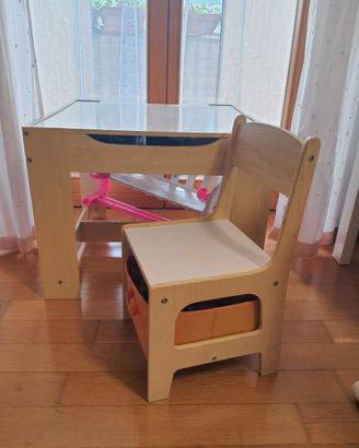 TAVOLINO GIOCO E LAVAGNA PER BIMBI CON 2 SEDIE