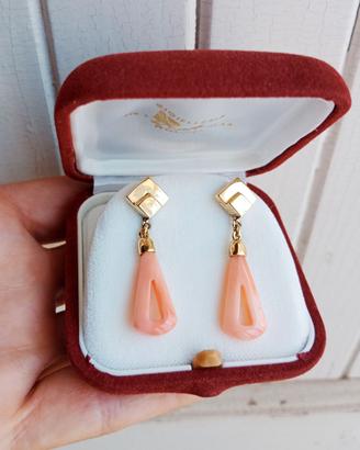 Orecchini Oro 18 kt e Corallo Rosa, anni '40-'50