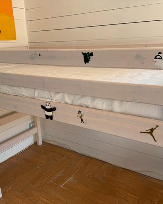 Letto a soppalco in legno massiccio materasso incl