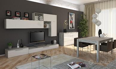 Set Soggiorno Paretina Madia Tavolo Bianco Cemento