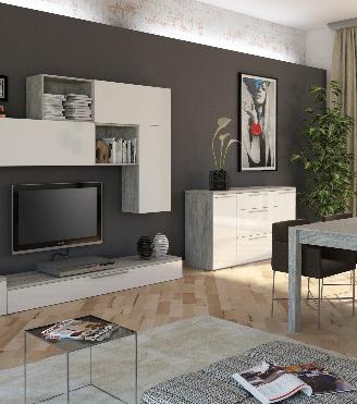 Set Soggiorno Paretina Madia Tavolo Bianco Cemento