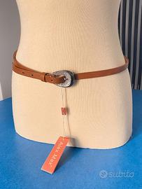 Cintura sottile con fibbia in strass marrone