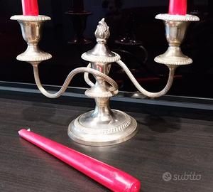 Candelabro Doppio Argentato Vintage Stile Georgian
