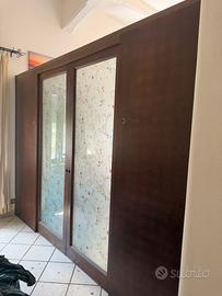 Parete scorrevole 330cm legno noce + vetro tiffany