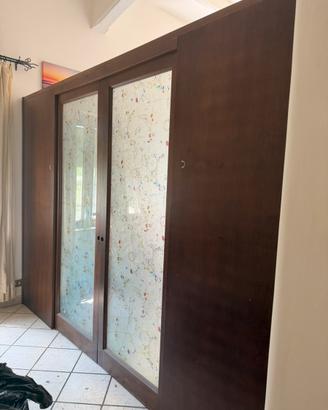 Parete scorrevole 330cm legno noce + vetro tiffany