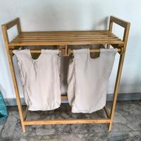 Portabiancheria in bambù con due scomparti 