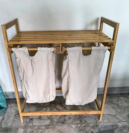 Portabiancheria in bambù con due scomparti 