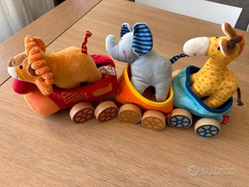 Giocattolo trenino peluche legno