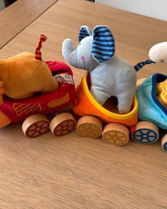 Giocattolo trenino peluche legno
