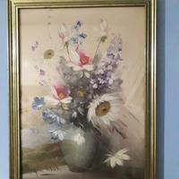  quadro dipinto fiori olio su tela .