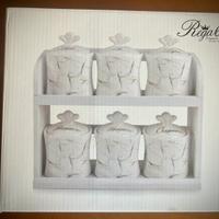 Set Shabby cucina 6 barattoli spezie e mensola