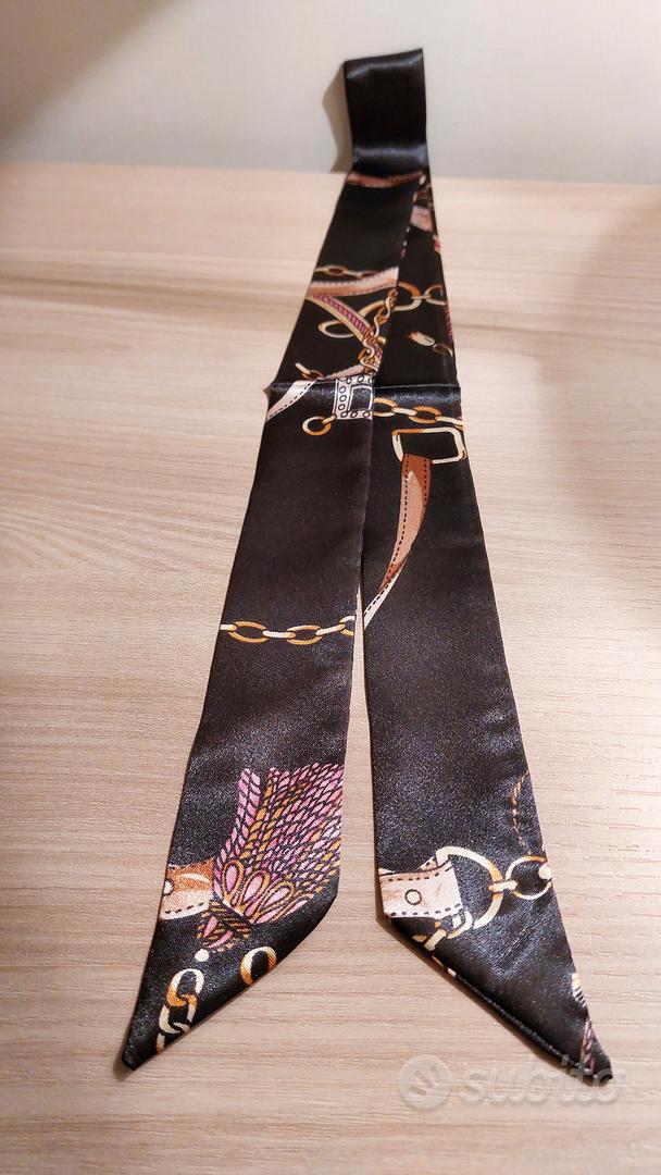 Foulard uomo di seta stampata fazzoletto da collo nero beige