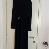 Vestito lungo in lana  nero con collo dolcevita