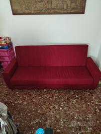 Divano letto contenitore in tessuto rosso