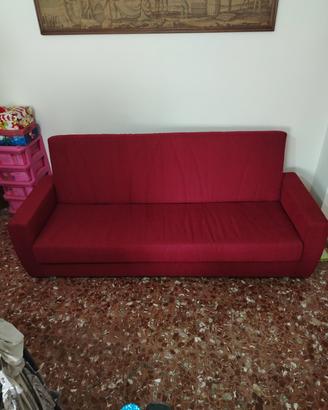 Divano letto contenitore in tessuto rosso