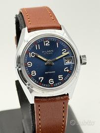 pilsen blue vintage watch nos swiss made 33mm