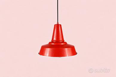 Lampada industriale smaltata rossa anni '70