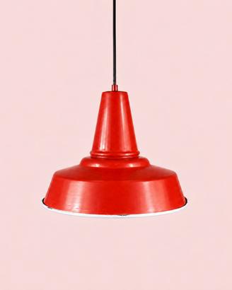 Lampada industriale smaltata rossa anni '70