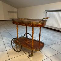 Carrello Bar Anticato Intarsiato con Ruote Grandi