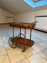 Carrello Bar Anticato Intarsiato con Ruote Grandi