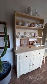Credenza con alzata stile shabby country legno