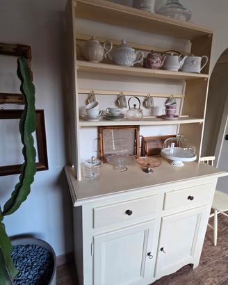 Credenza con alzata stile shabby country legno