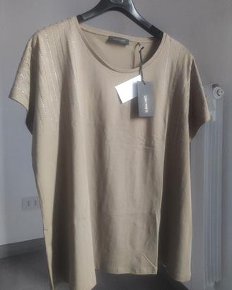 T-shirt Verde militare con piccoli strass 