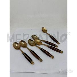 STUPENDO SET 6 CUCCHIAINI OTTONE E TEAK - VINTAGE