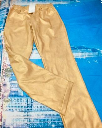 pantaloni ecopelle-oro 