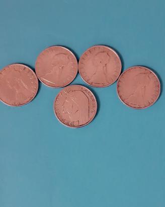 5 monete d'argento  italiane 