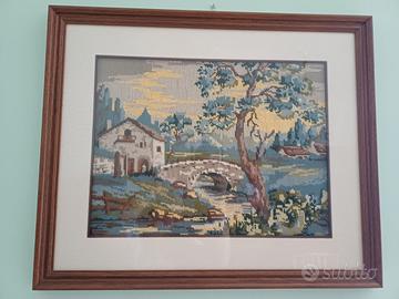 Lotto 8 quadri vintage punto croce / mezzo punto c