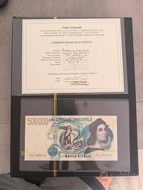 banconota 500.000 lire FDS + Certificazione