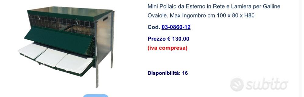Mini Pollaio da Esterno in Rete e Lamiera per Galline Ovaiole. Max Ingombro  cm 100 x 80 x H80