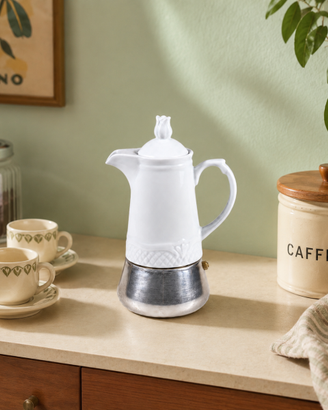 Caffettiera moka porcellana e inox anni '60