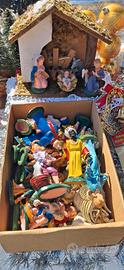 presepe vintage completo statuine+capanna+casette
