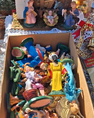 presepe vintage completo statuine+capanna+casette