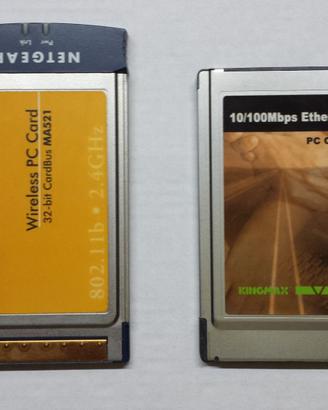 Lotto di 2 PC-CARD per Notebook (Wireless e Rete)
