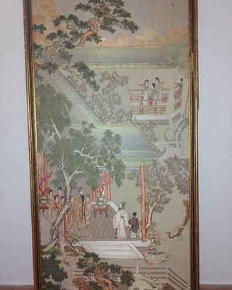Quadro ricamato seta cinese anni 70