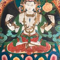 Thangka Tara bianca 4 braccia dipinto seta Tibet