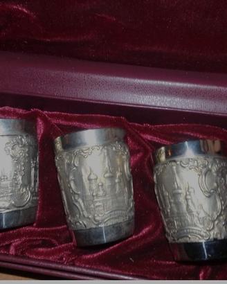 Set 3 bicchieri Russi primi 900 vodka thè argento