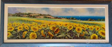 Quadro campo di girasoli con cornice