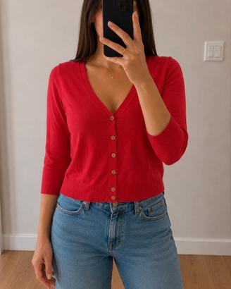 Cardigan Zara rosso manica tre quarti tg M