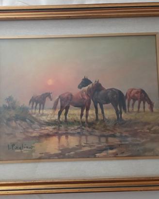 Quadro Dipinto Olio Inigio Pagliani Cavalli