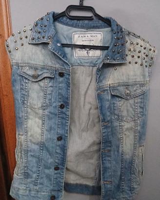 Giacca smanicata denim Zara Uomo con borchie