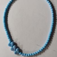 Collana donna ragazza azzurro polvere con cuori 