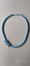 Collana donna ragazza azzurro polvere con cuori 