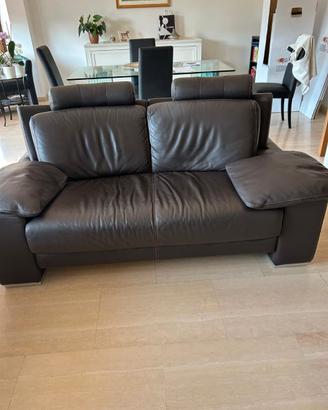 Divano Moderno 2 Posti in Vera Pelle Marrone Scuro