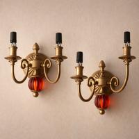 Applique in ottone e opalina ambra 33x27x17 cm 2 l