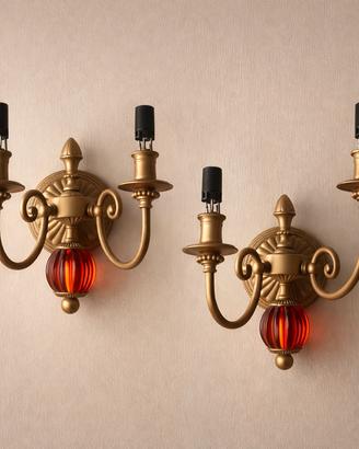 Applique in ottone e opalina ambra 33x27x17 cm 2 l