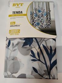 Tenda da doccia 200x240 cm con stampa floreale blu